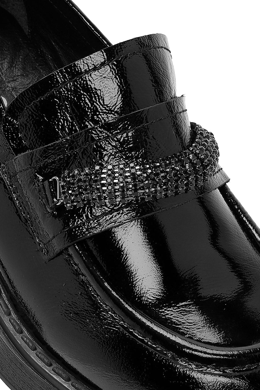 Women's Black Thick Heeled Patent Leather Masculine Shoes