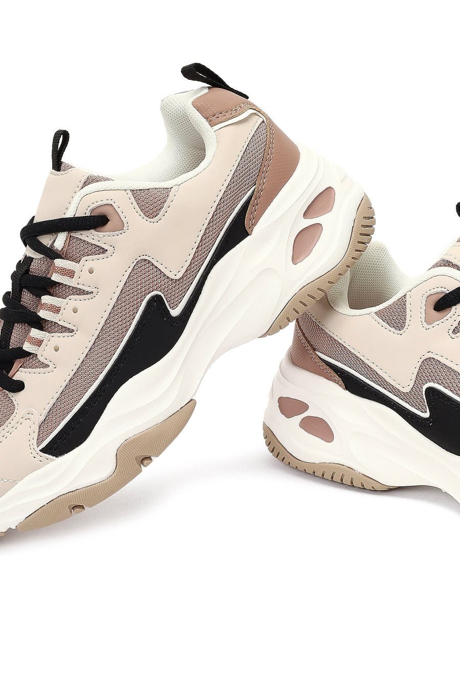 Women's Beige Lace-Up Thick-Soled Sneaker