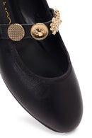 Women's Black Buckle Leather Ballerinas | Derimod
