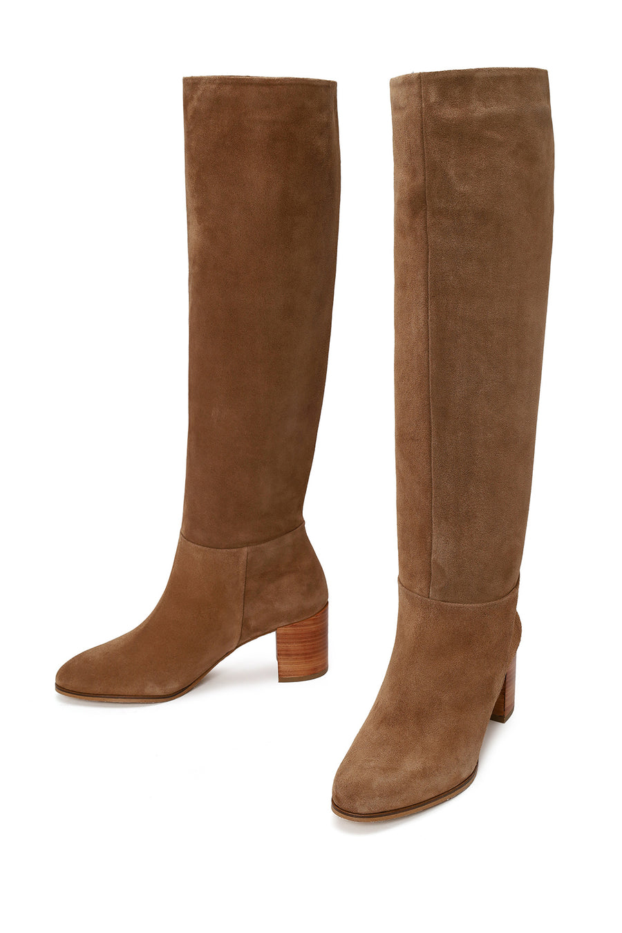 Woman Beige Chunky-Heeled Suede Boots