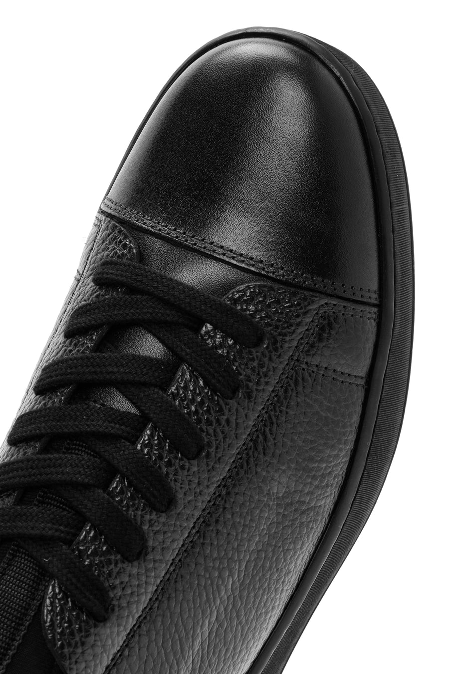 Erkek Siyah Bağcıklı Deri Casual Sneaker