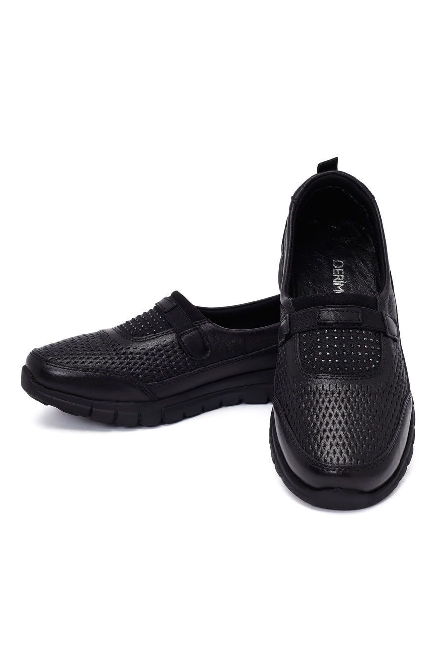 Woman Black Stone-Detail Leather Comfort Shoes