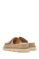 Women's Beige Thick Soled Suede Leather Slippers | Derimod