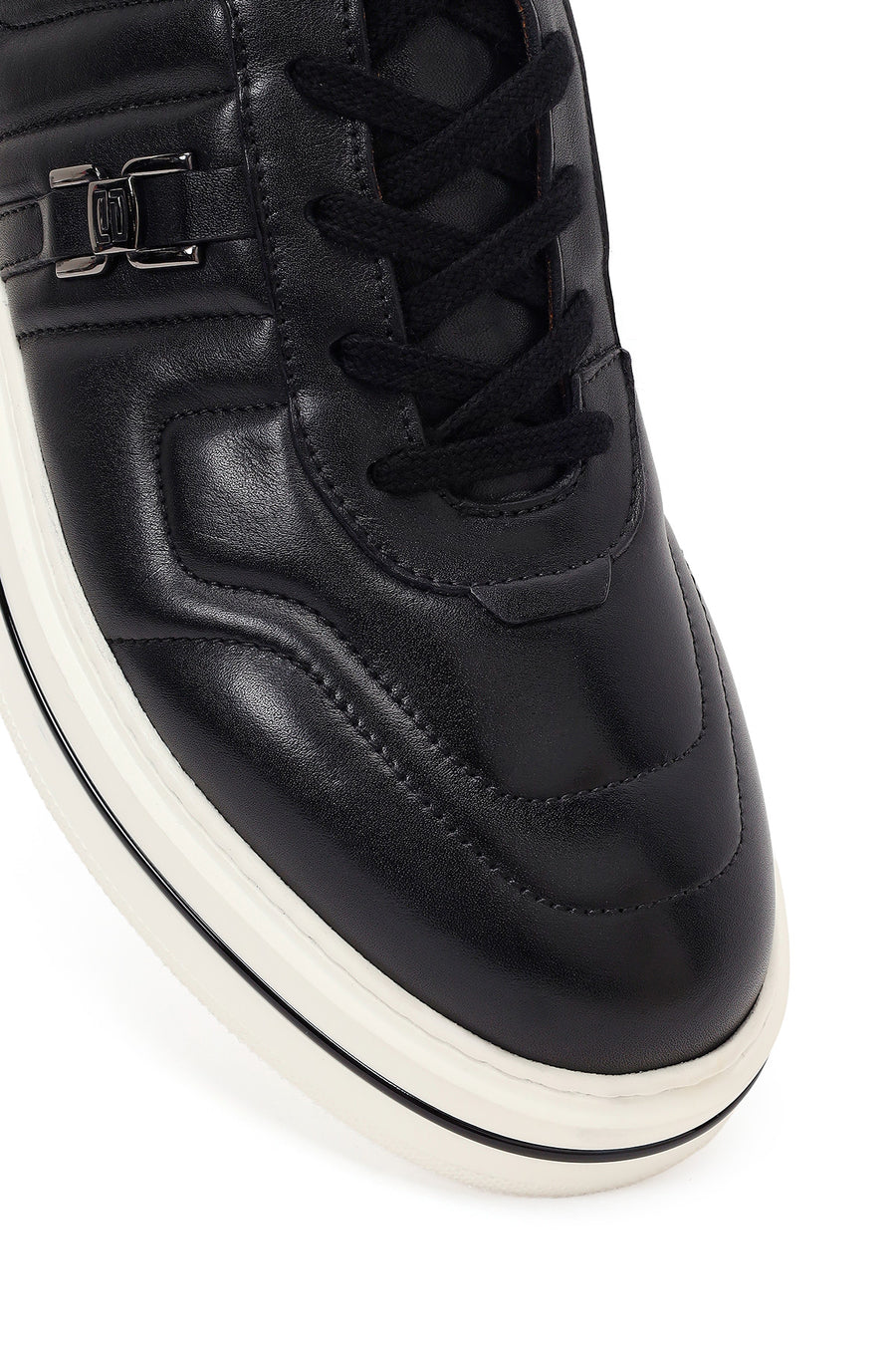 Erkek Siyah Bağcıklı Deri Sneaker