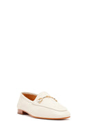 Women's White Leather Loafer with Buckle | Derimod