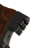 Women's Brown Zippered Thick-Soled Suede Leather Combat Boot | Derimod