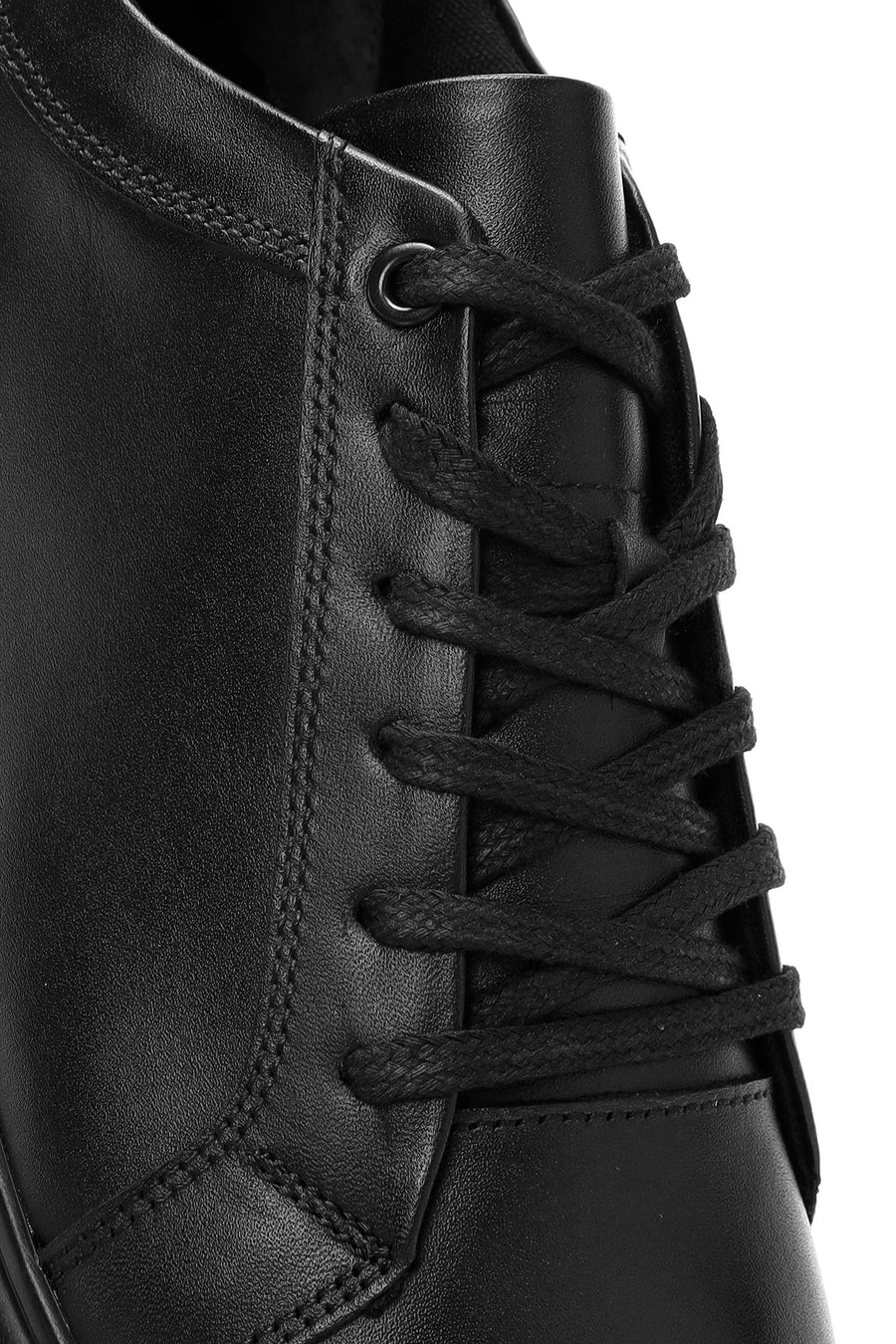 Erkek Siyah Bağcıklı Deri Sneaker