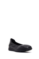 Women's Black Patterned Leather Ballet Flats | Derimod