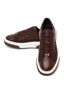 Erkek Kahverengi Bağcıklı Kalın Tabanlı Deri Sneaker | Derimod