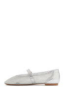 Women's Silver Mesh Strappy Ballerinas | Derimod