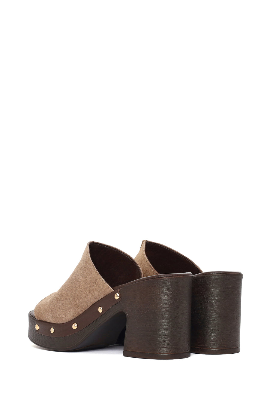 Women's Beige Thick Heeled Suede Leather Slippers