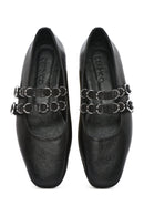 Women's Black Double Buckled Leather Ballerinas | Derimod