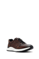 Men's Brown Crocodile Patterned Lace-Up Leather Sneakers | Derimod