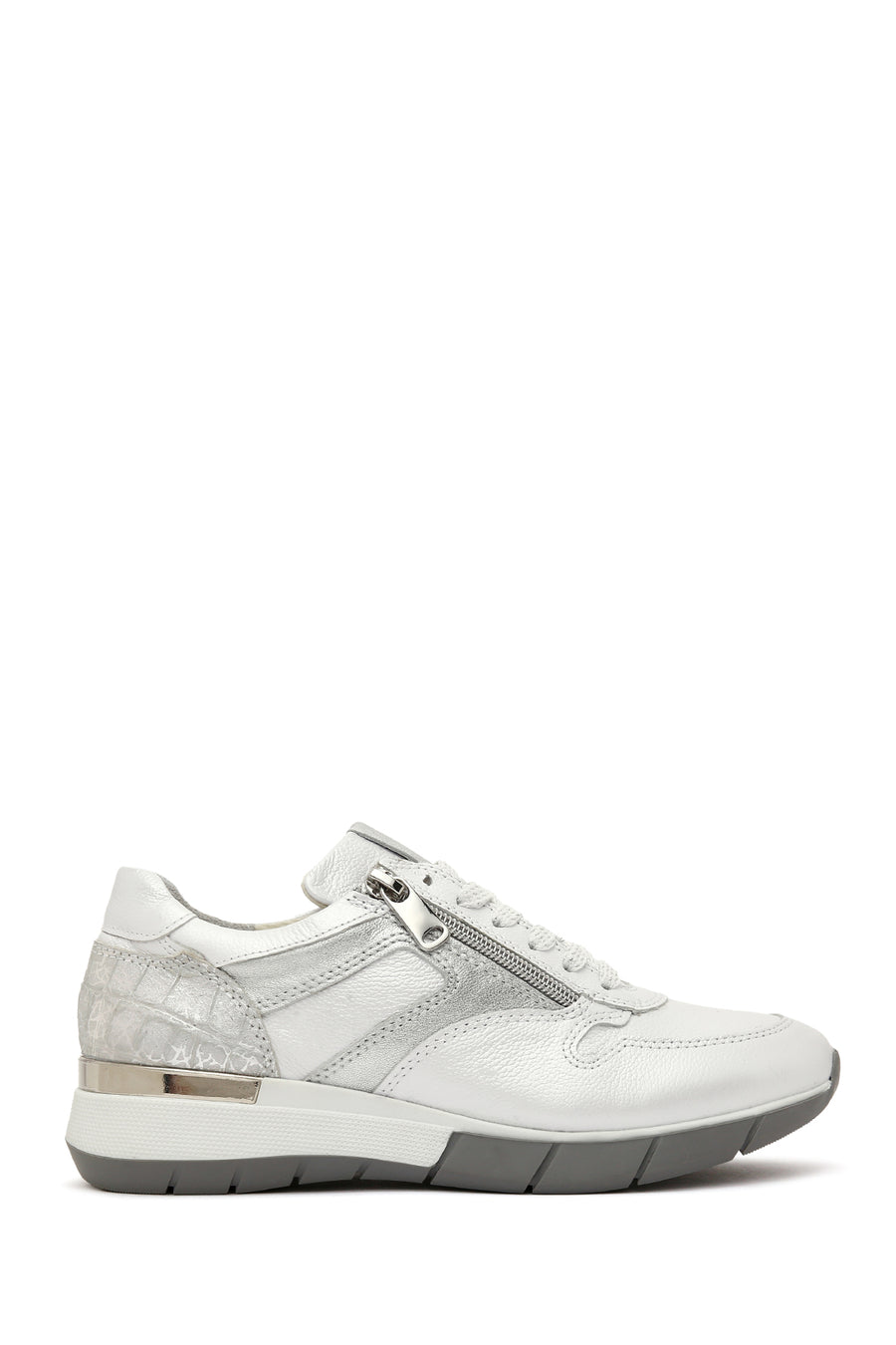 Women's White Lace-Up Side Zipper Leather Sneaker 25SFD370514 | Derimod