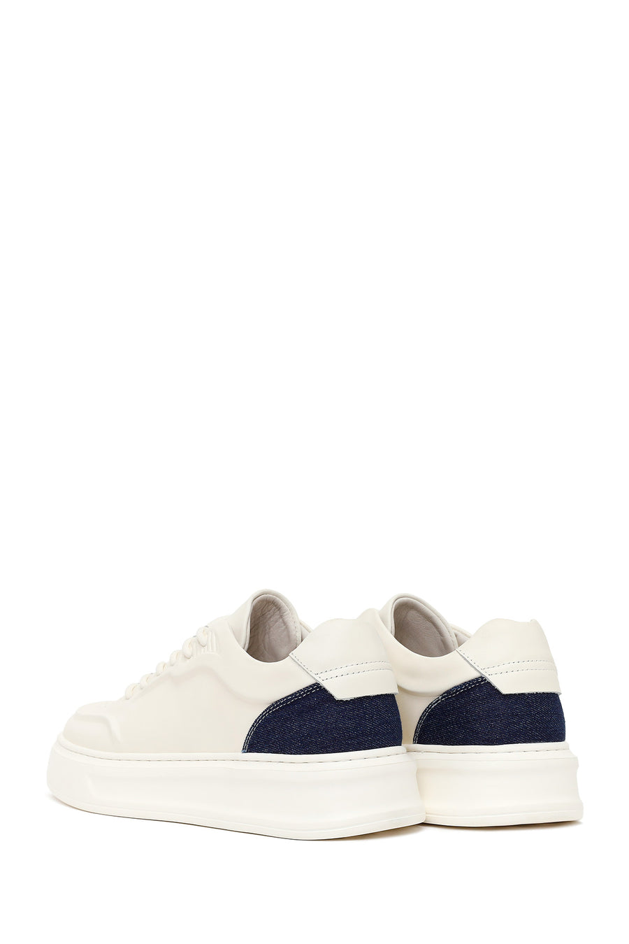 Erkek Beyaz Bağcıklı Deri Sneaker