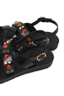 Woman Black Back-Buckled Rhinestone Sandals | Derimod