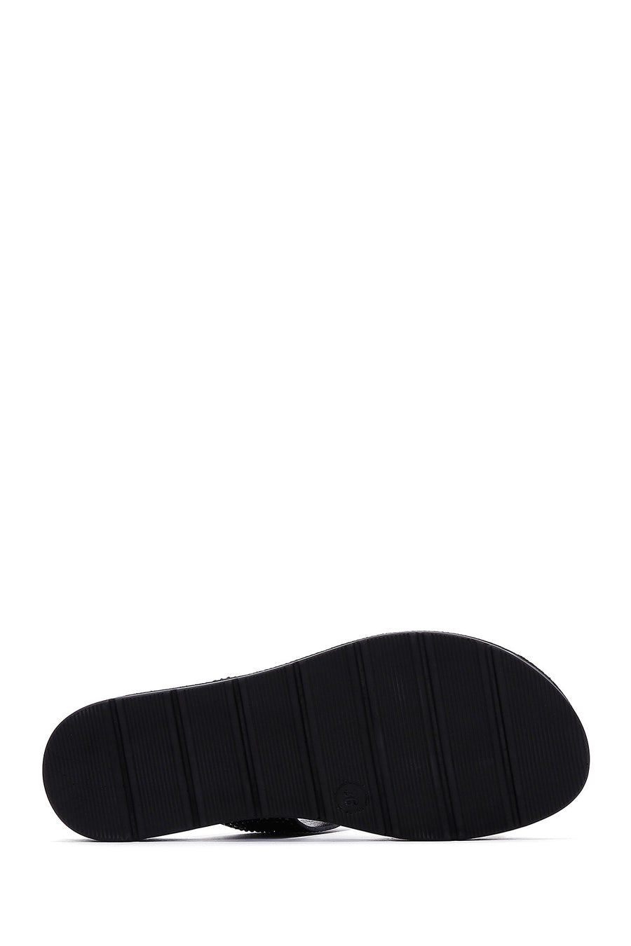 Women's Black Double Buckled Stoned Slippers