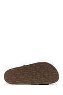 Women's Brown Double Buckle Leopard Print Chunky Sole Suede Leather Slippers | Derimod