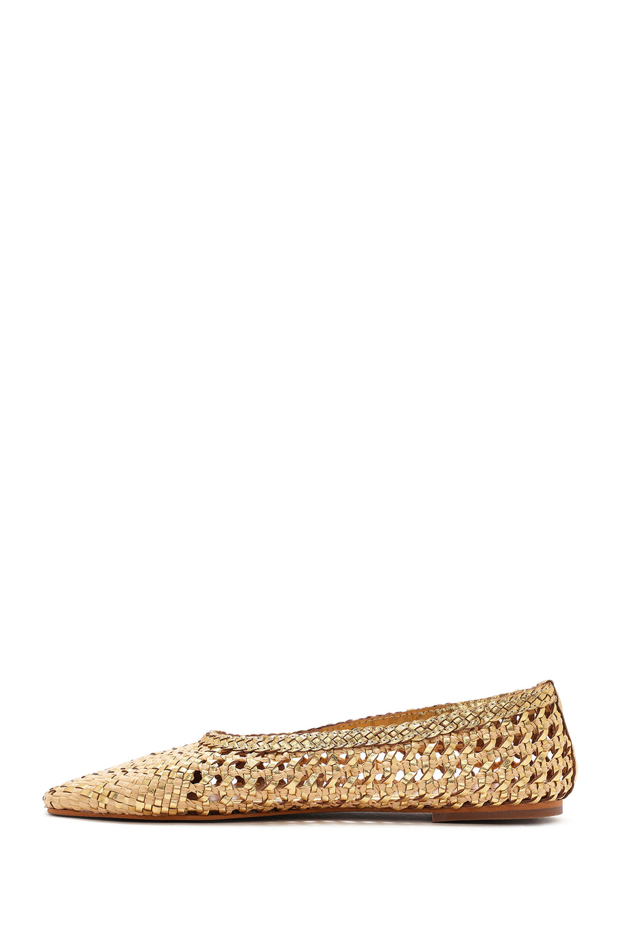 Women's Gold Straw Leather Ballerina