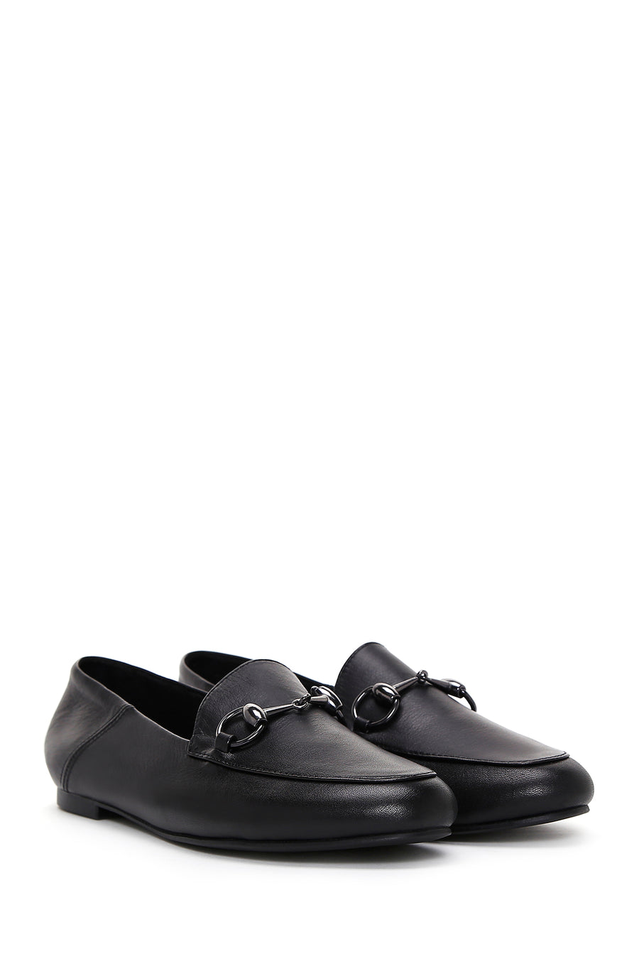 Kadın Siyah Tokalı Deri Maskülen Loafer