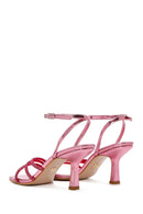 Women's Pink Ankle Strap Stone Thin Heel Sandals | Derimod
