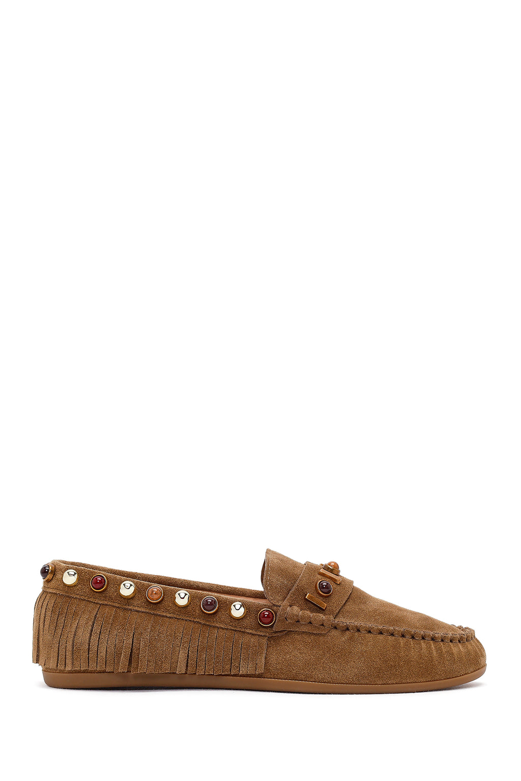 Kadın Camel Püsküllü Süet Deri Loafer