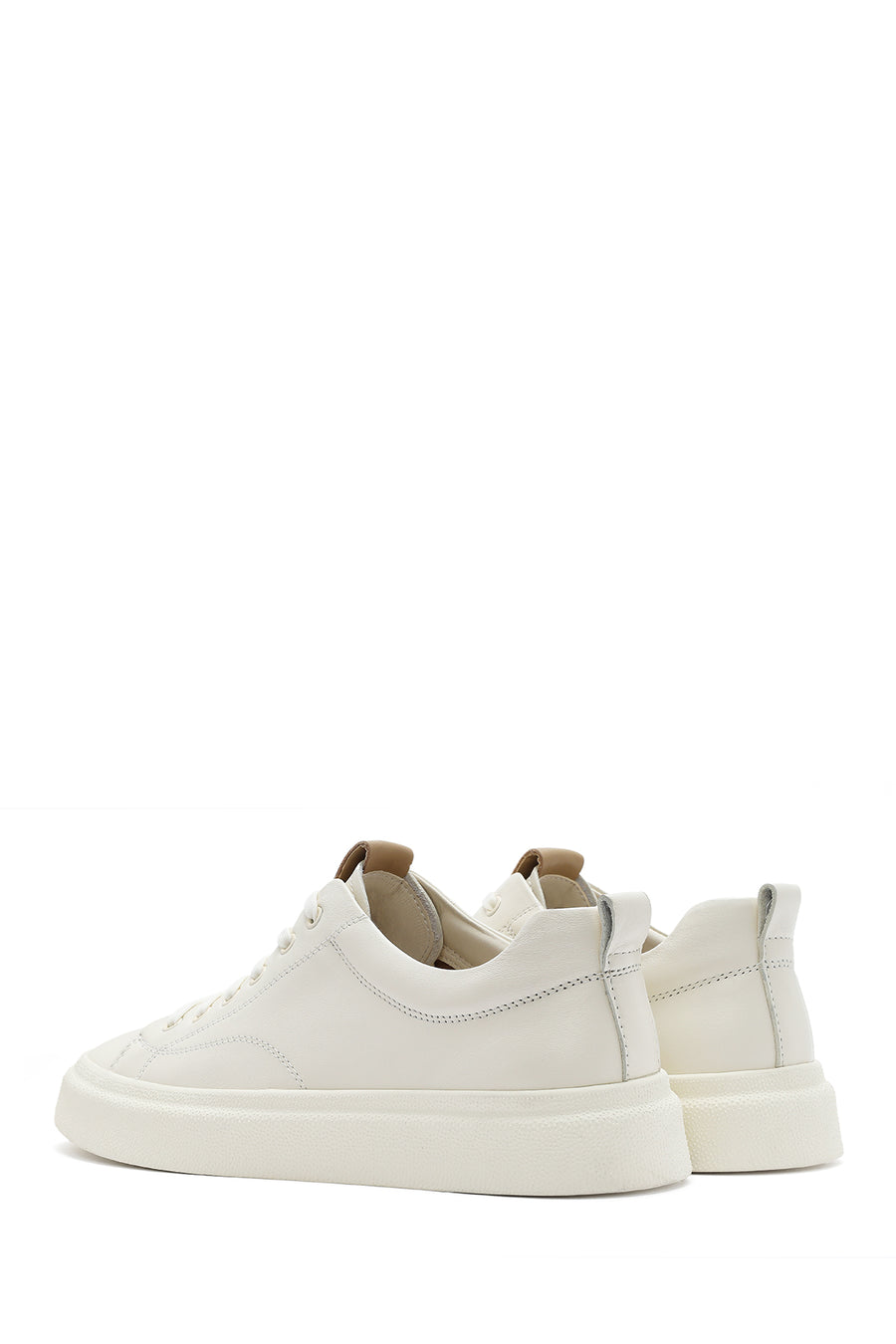 Erkek Beyaz Bağcıklı Deri Sneaker