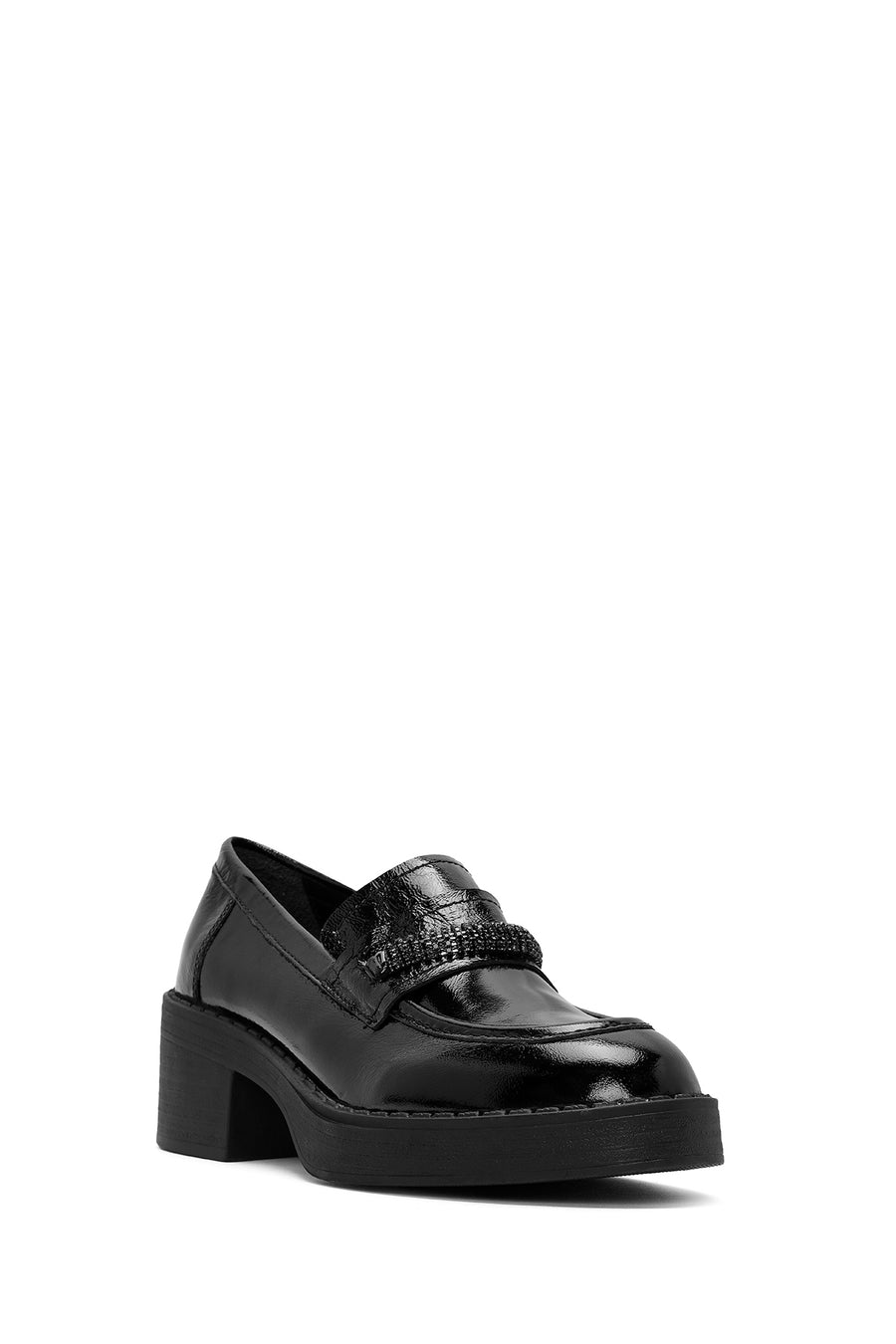 Women's Black Thick Heeled Patent Leather Masculine Shoes