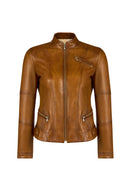 Donna Woman Camel Mandarin Collar Leather Jacket | Derimod
