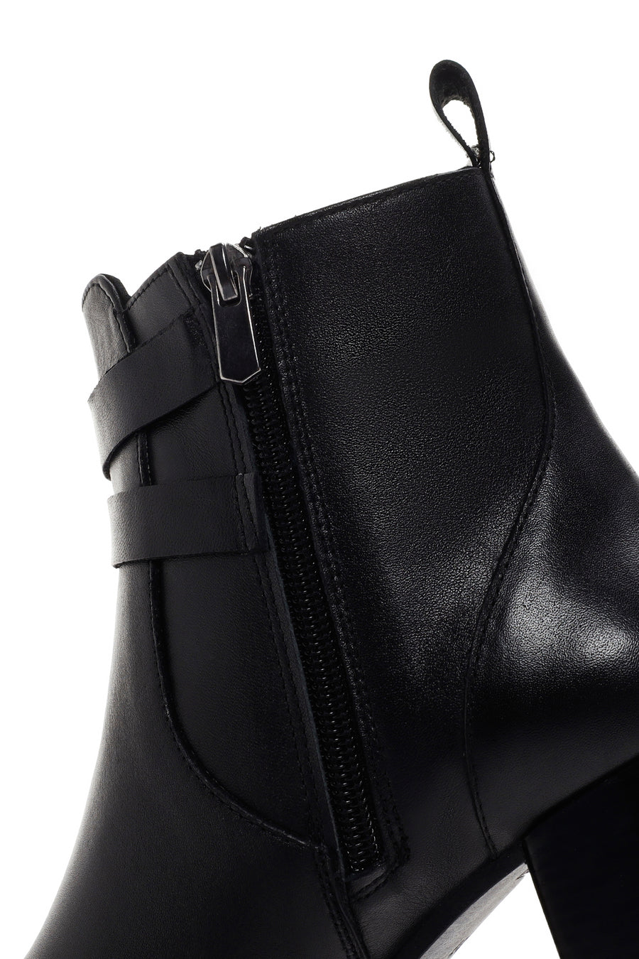 Women's Black Zippered Thick Heel Leather Casual Boots