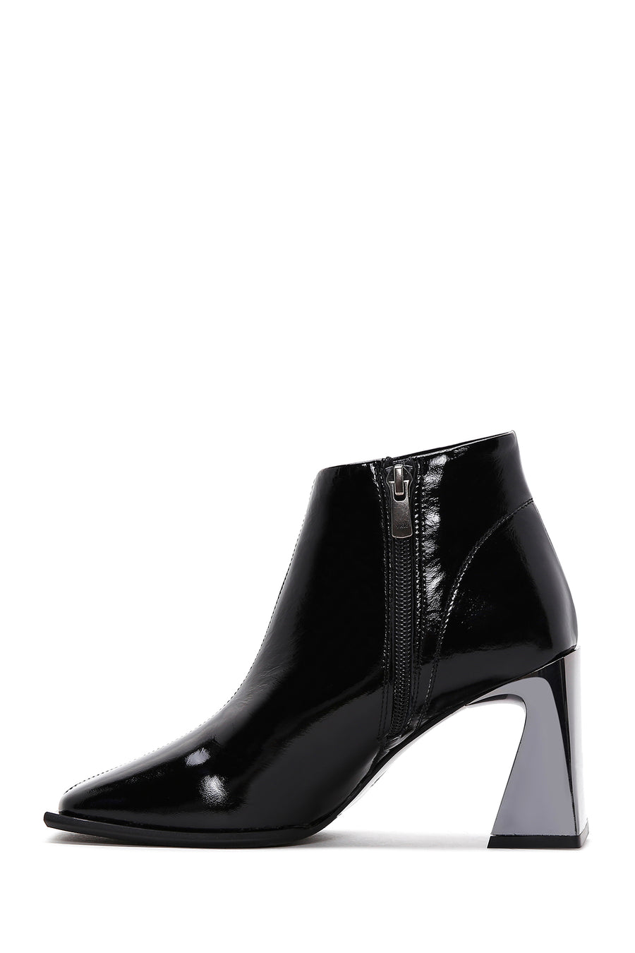 Women's Black Patent Leather Heeled Boots