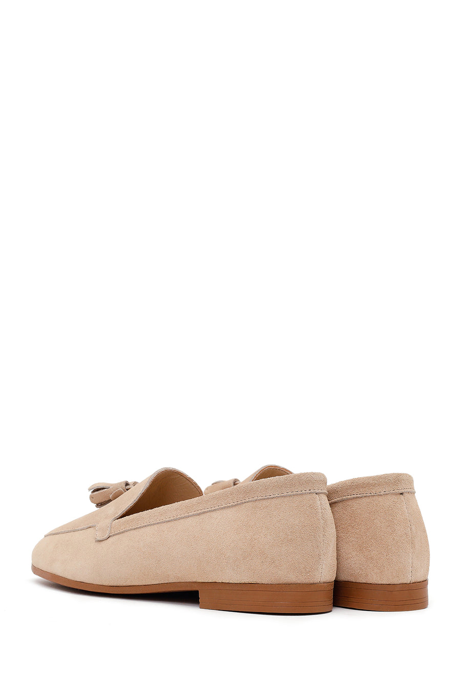 Woman Beige Tasselled Suede Loafer