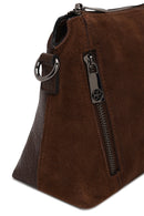 Woman Brown Suede Crossbody Bag with Long Strap | Derimod