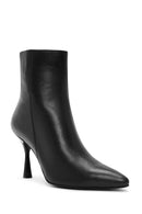 Woman Black Zip Closure Stiletto Heel Leather Boots | Derimod