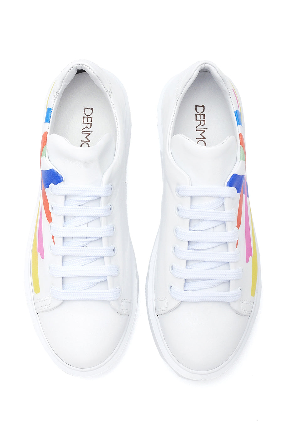 Kadın Deri Renkli Şeritli Sneaker