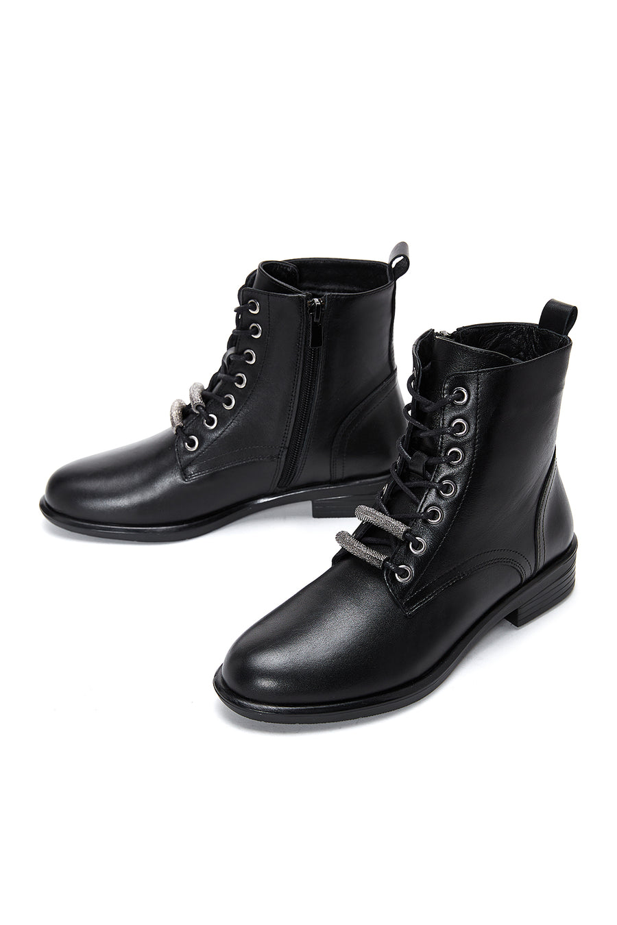Women's Black Zippered Leather Boots