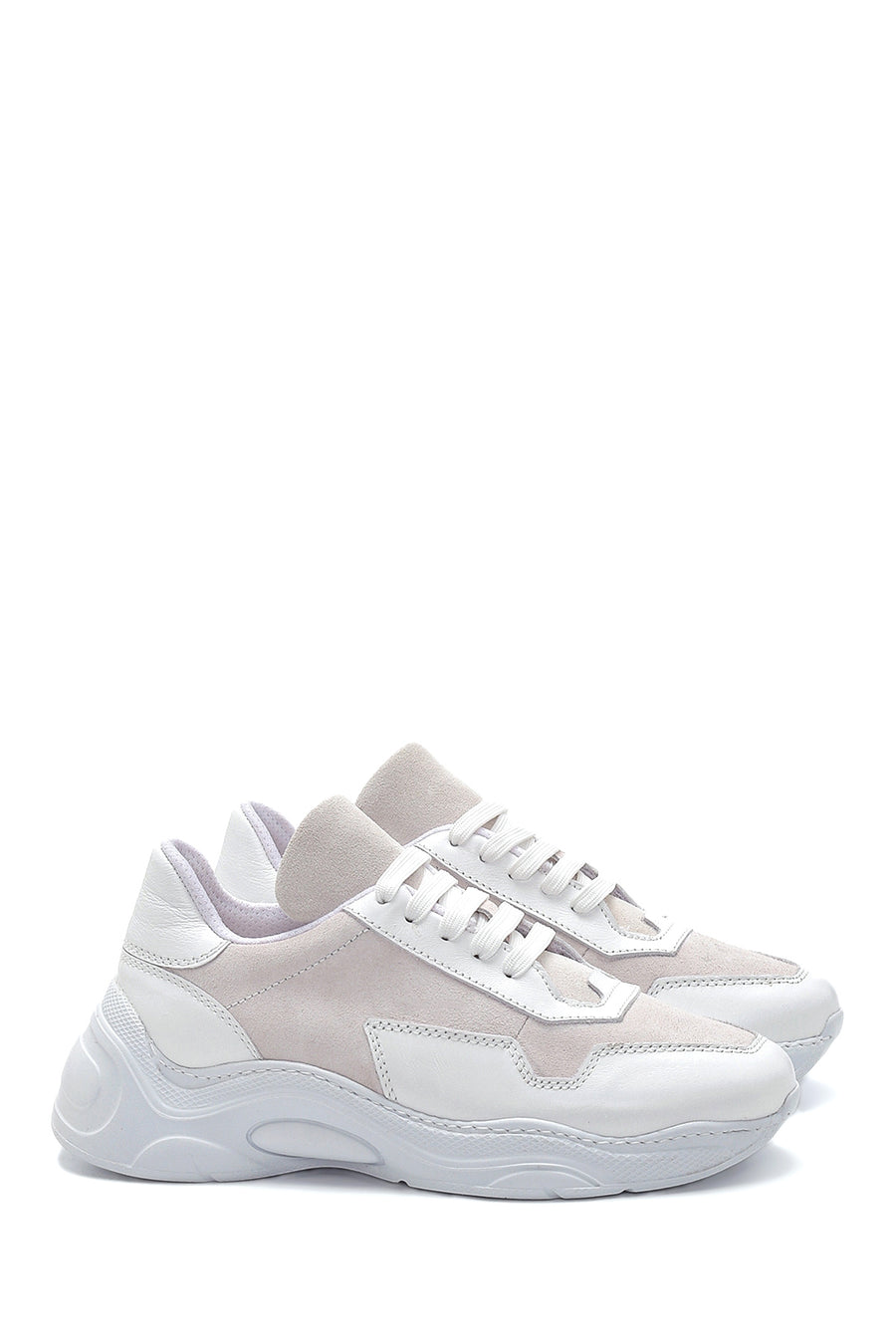 Kadın Beyaz Deri Yüksek Taban Sneaker