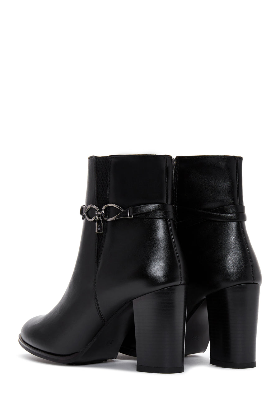 Women's Black Buckle Thick Heeled Classic Boots