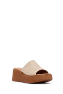 Woman Beige Thick Sole Leather Comfort Slippers | Derimod