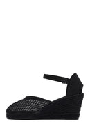 Women's Black Ankle Buckle Wedge Heel Espadrille Sandals | Derimod