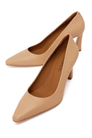 Woman Beige Thick-Heeled Leather Stiletto | Derimod