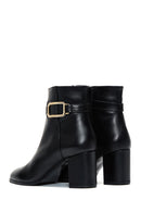 Women's Black Leather Buckle Heeled Classic Boots | Derimod