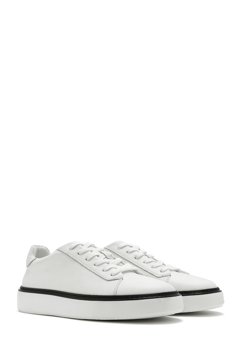 Erkek Beyaz Bağcıklı Deri Sneaker