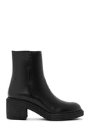 Women's Black Leather Zippered Boots | Derimod