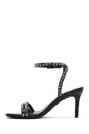 Women's Black Ankle Buckle Stoned Thin Heel Sandals | Derimod