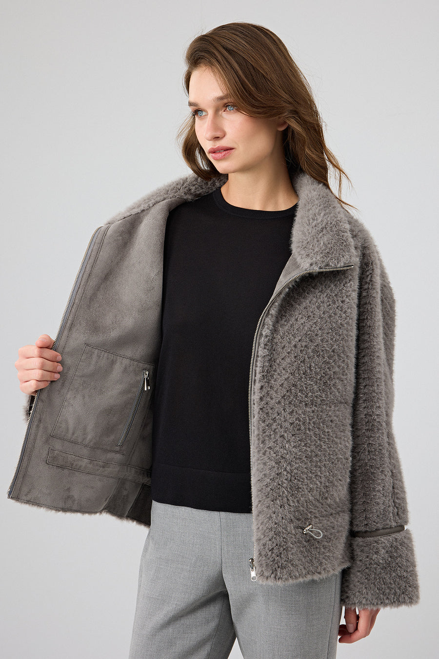 Luzern Women's Gray Reversible Teddy Coat