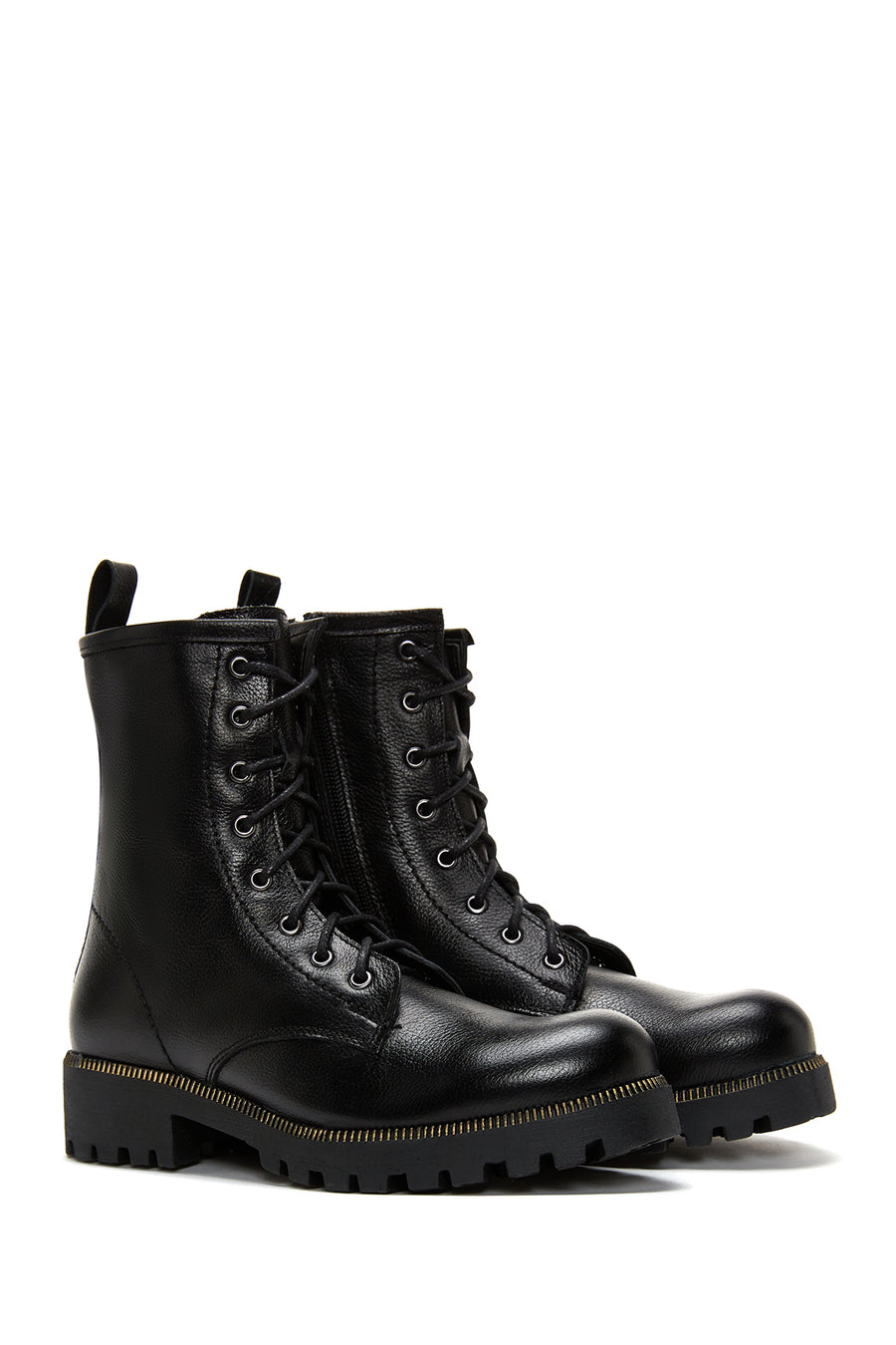 Women's Black Leather Zippered Boots