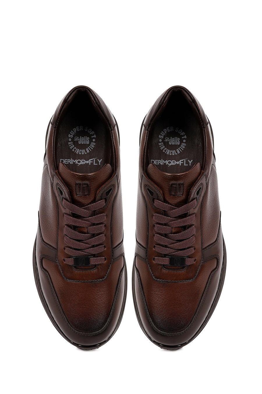 Erkek Kahverengi Bağcıklı Deri Sneaker