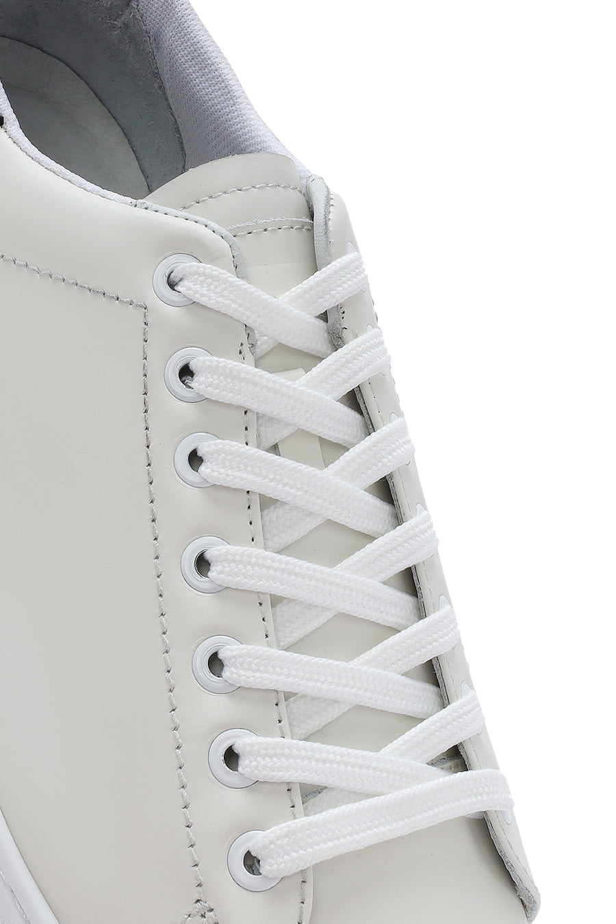Erkek Beyaz Bağcıklı Deri Sneaker