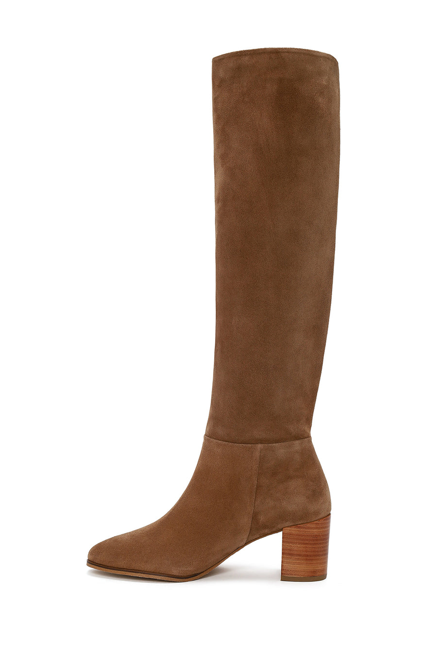 Woman Beige Chunky-Heeled Suede Boots